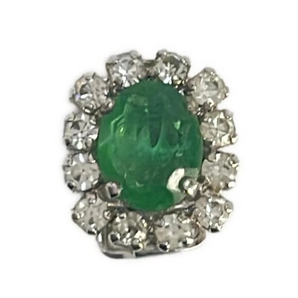 Auth DIOR/ChristianDior Green Clear Clip On Earrings - Picture 1 of 3